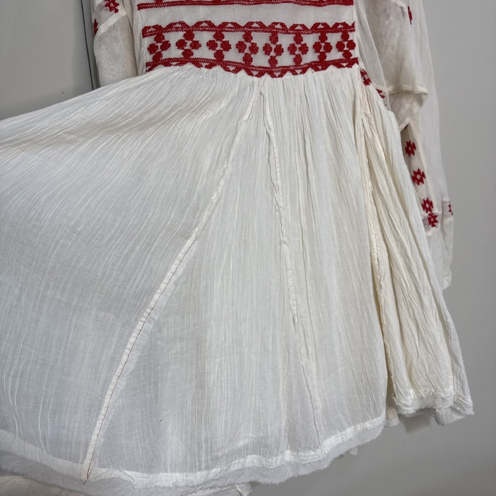 NWT Free People Women Need Me Mini Flowy Dress Ivory Long Sleeve Red Embroidery - Picture 16 of 16